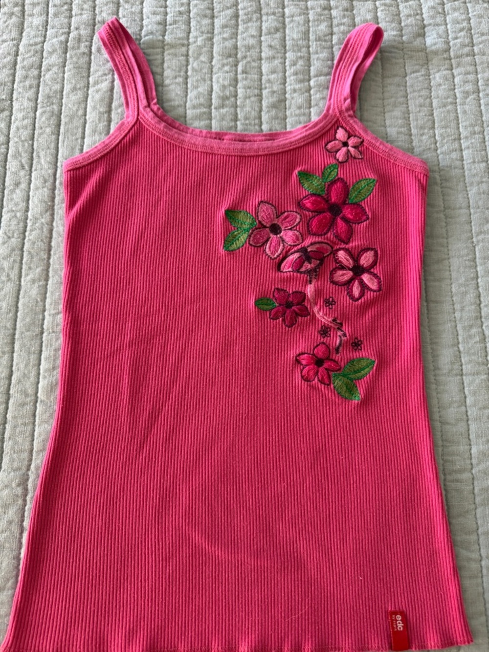 Esprit Hot Pink Ribbed Floral Embroidered Camisole